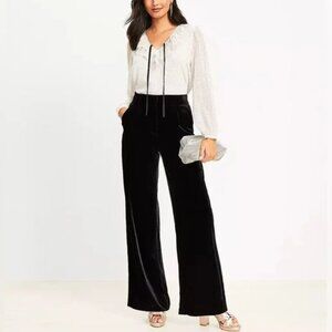 NEW! LOFT The Peyton Wide Leg Trouser Pants in Black Velvet 2 PARTY CITY MODERN